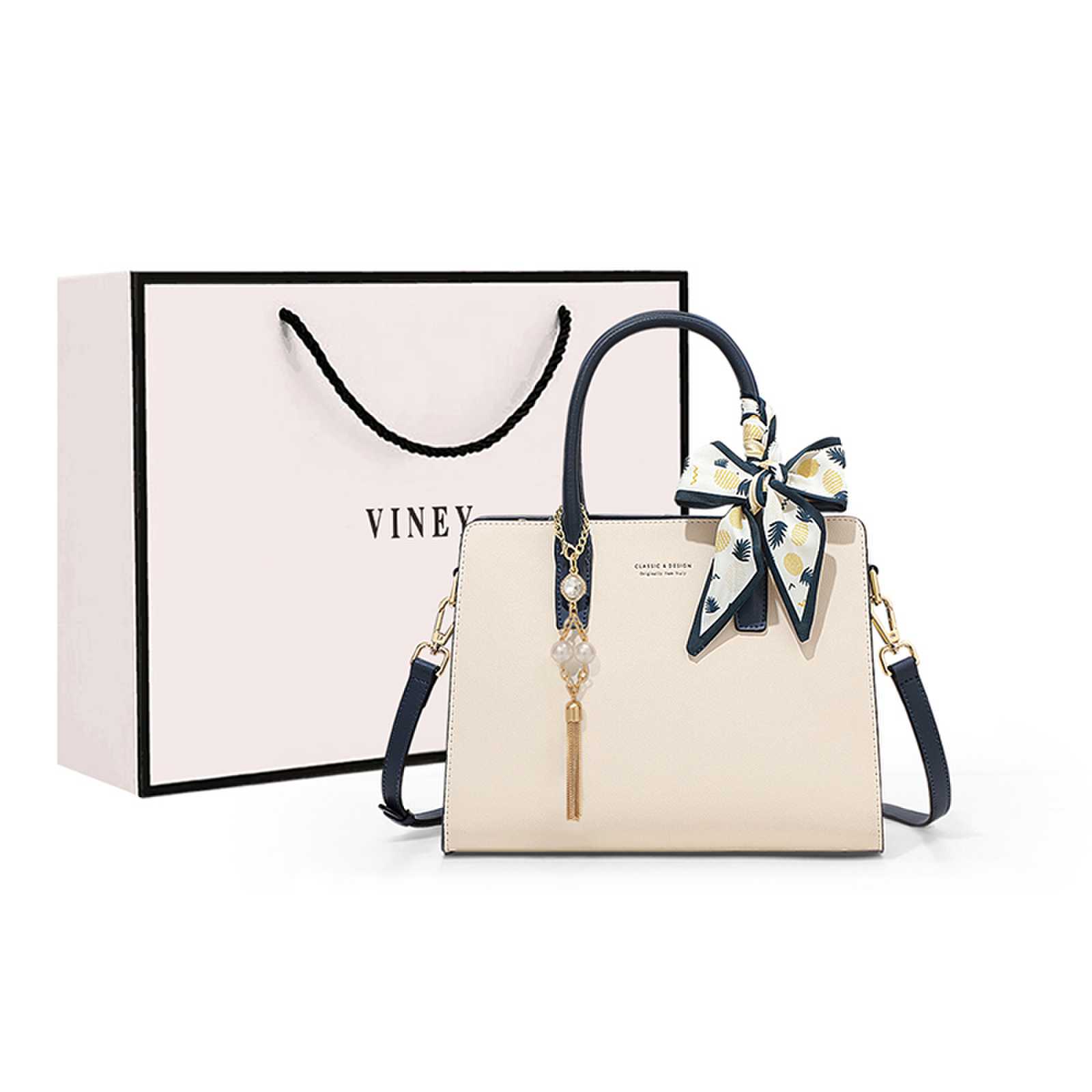 

VINEY Кожаная сумка большая женская разноцветная, Ecru