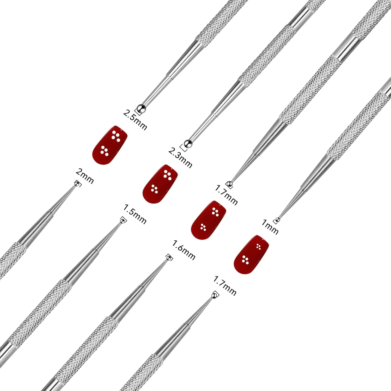 Набор дотсов для дизайна ногтей из нержавеющей стали ‎Mozeat Lens, 4Pcs/Set - Silver — фото 2