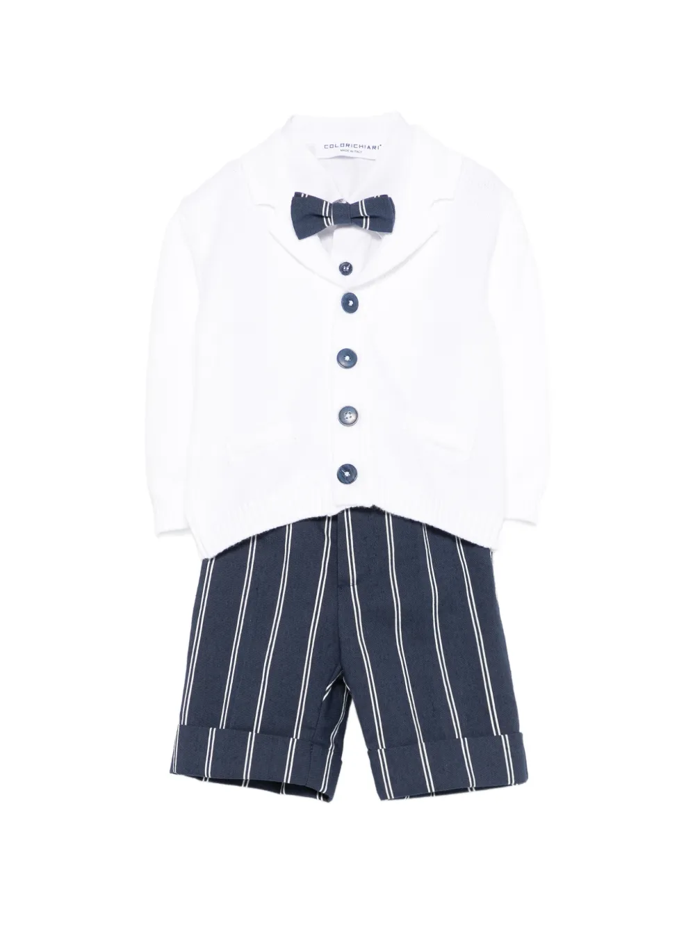 

Комплект из четырех предметов с сарафаном в полоску и бантом Colorichiari, белый