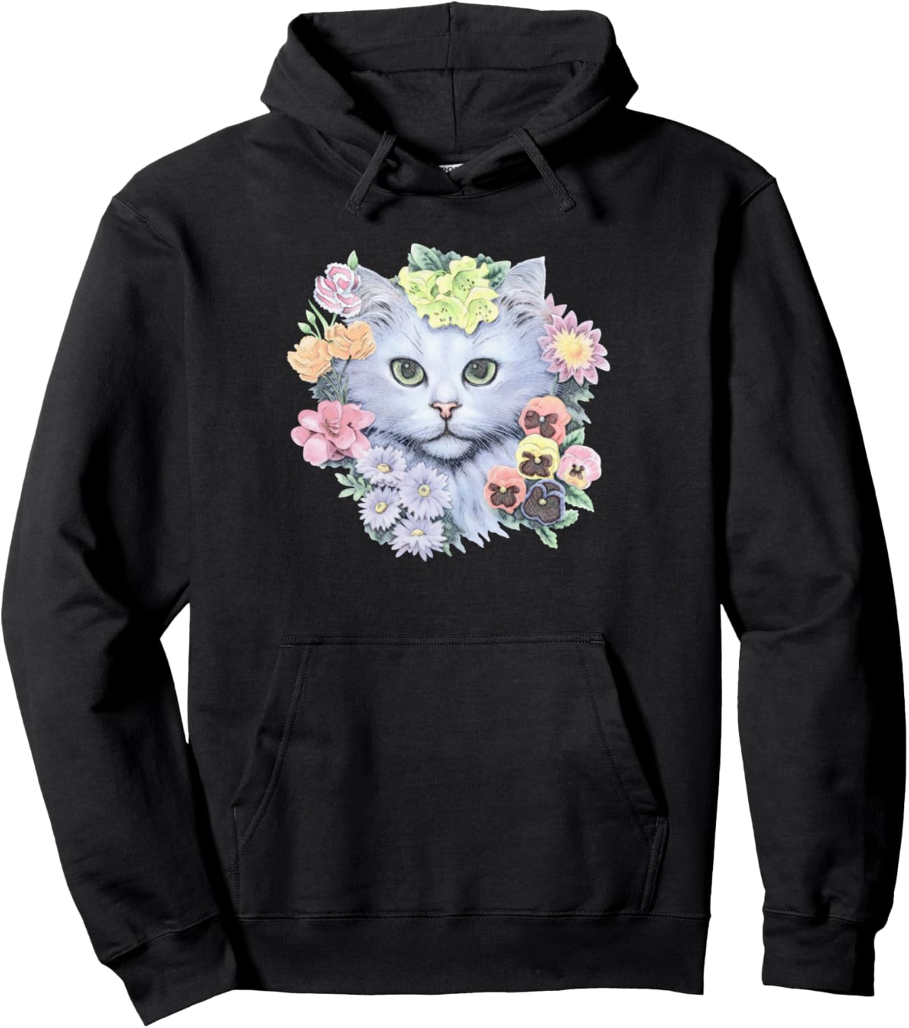 

Худи с изображением забавного кота в окружении цветов Floral Cat Lover'S Whimsical Dreamland, черный