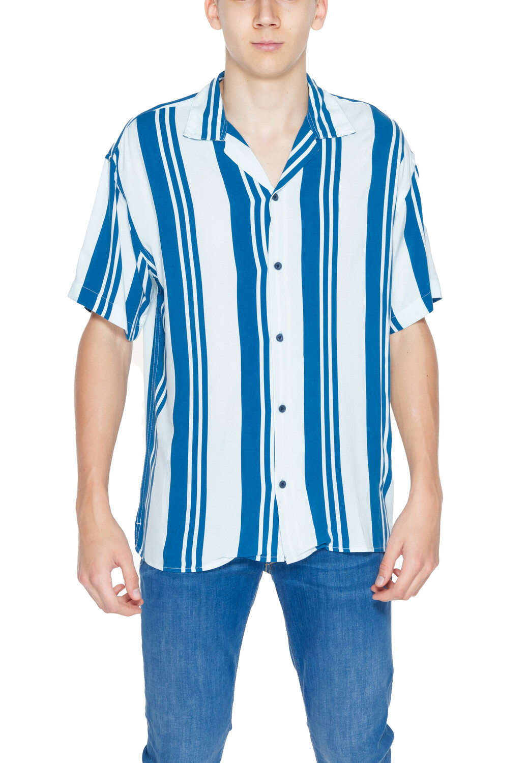 

Рубашка Jack & Jones с коротким рукавом в полоску, голубой/белый