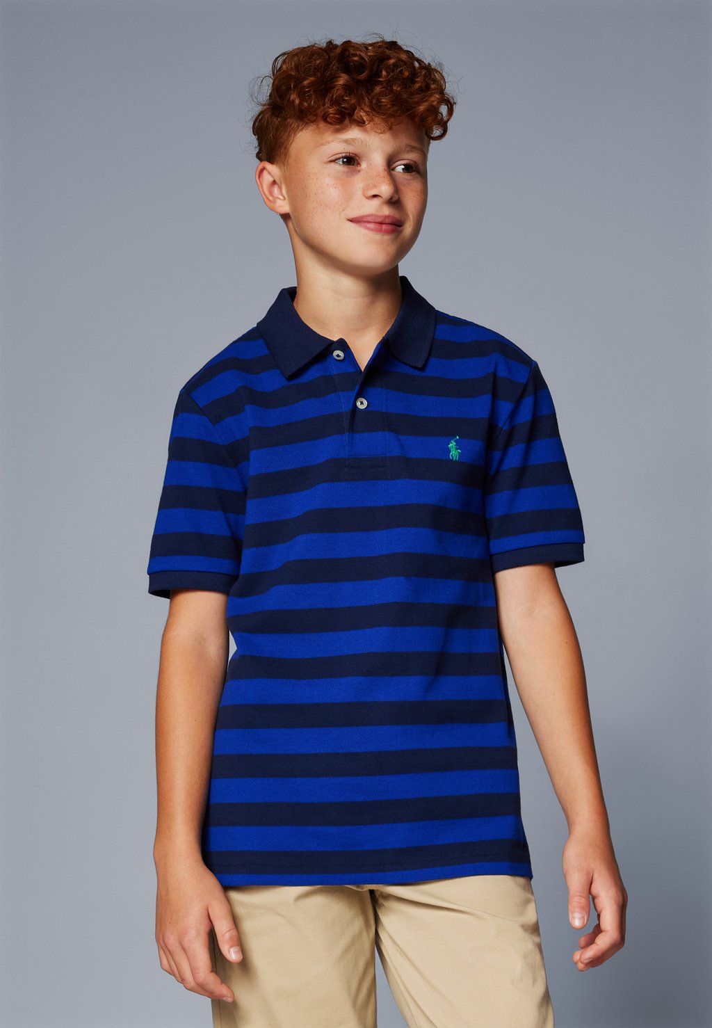 

Рубашка поло STRIPED COTTON MESH POLO SHIRT Ralph Lauren, темно-синий