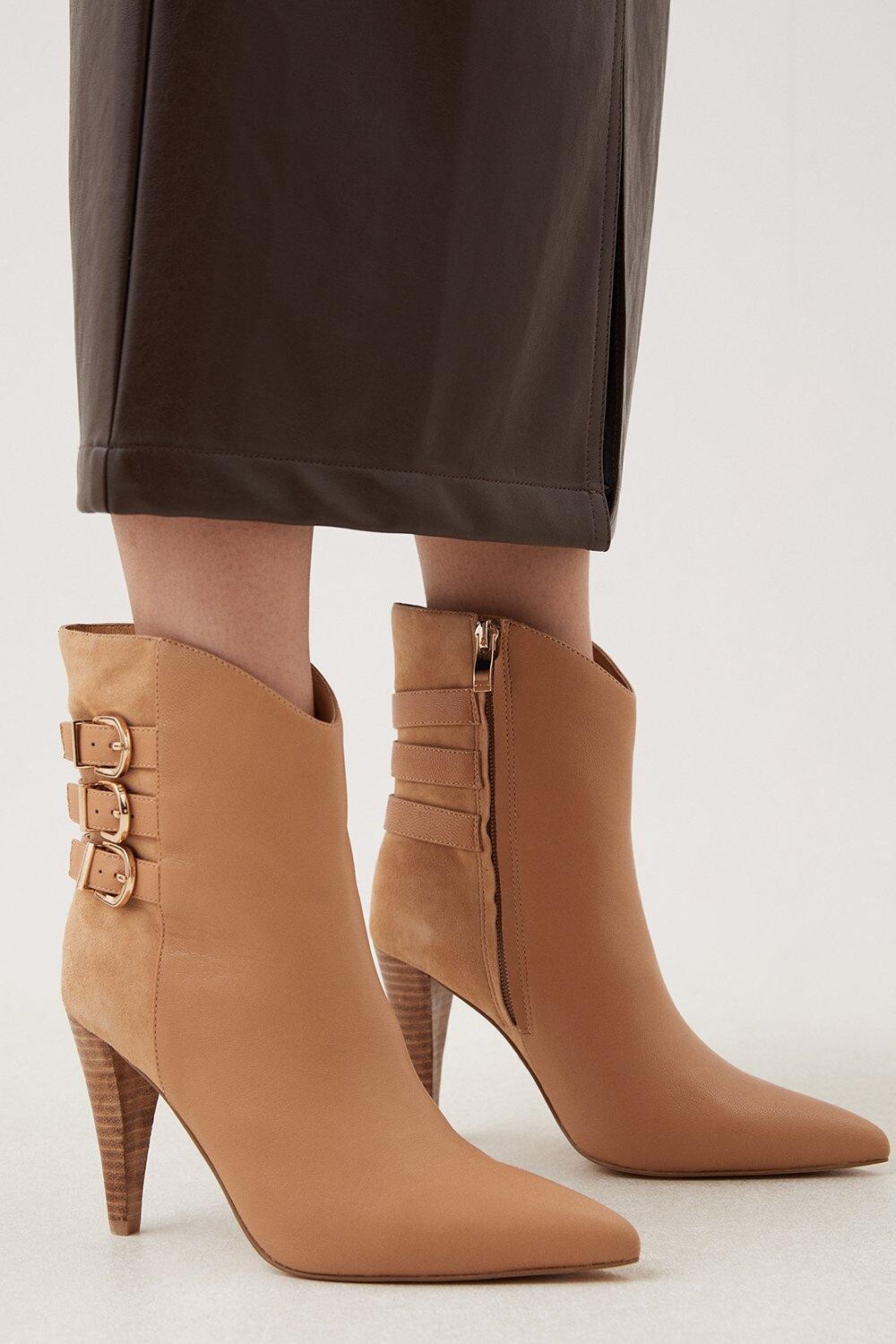 

Ботинки из кожи и замши с пряжкой на коническом каблуке Karen Millen, коричневый