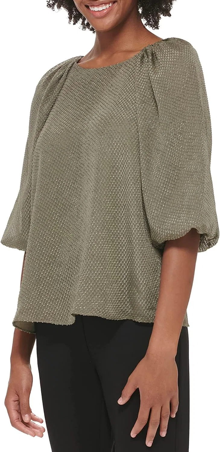 Топ Calvin Klein, lantern sleeve, chiffon, caper — фото 3