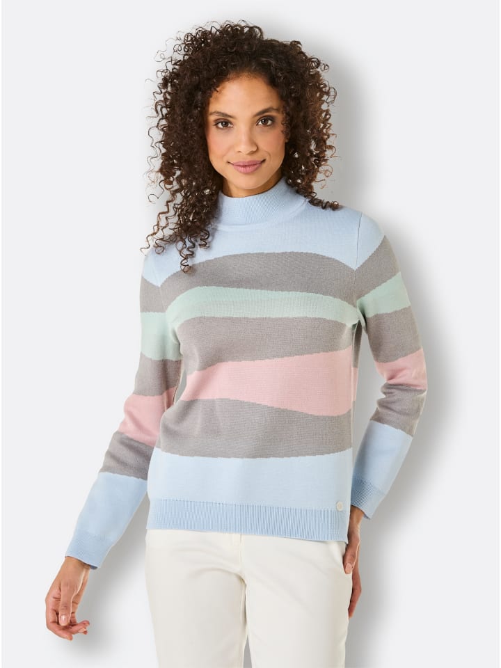 

Свитер с воротником-стойкой в серо-синем узоре creation L