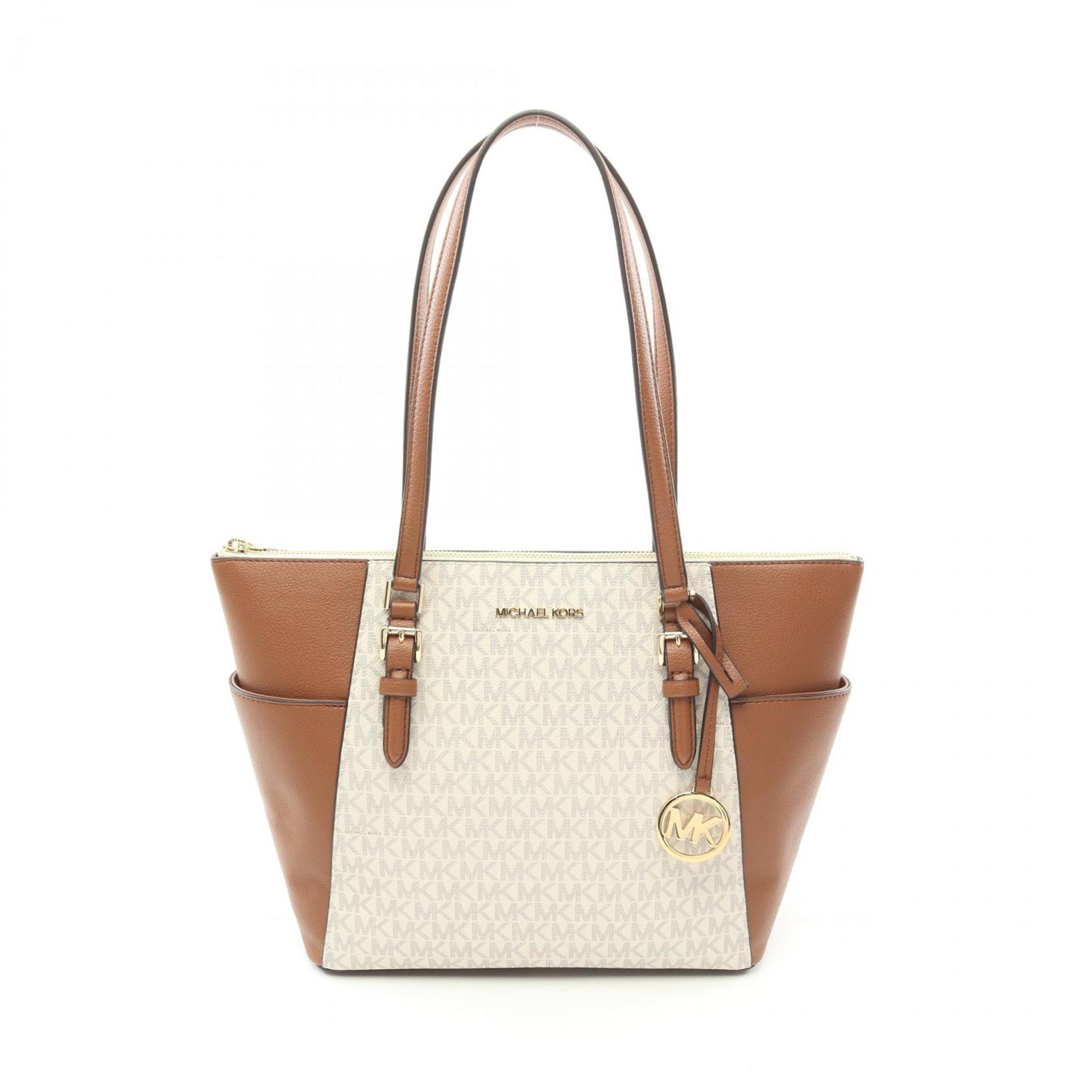 

Сумка-тоут Michael Kors из кожи с покрытием Canvas, коричневый/белый