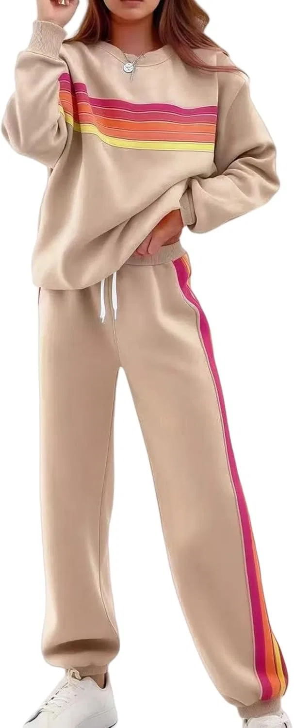 Спортивный костюм из двух предметов, с радужными полосками, Beige