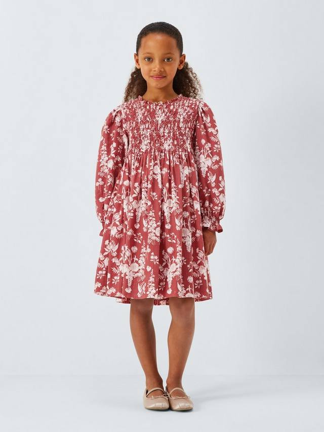 Детское платье с цветочным принтом и сборкой John Lewis Heirloom Collection, Red — фото 2