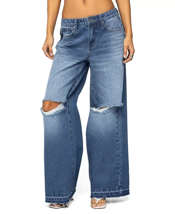 

Женские джинсы Xenia с потертостями и низкой талией Edikted, синий