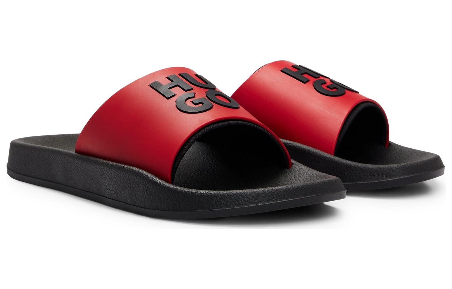 HUGO BOSS Мужские слайдеры с резиновой подошвой черно-красные, цвет Black Red — фото 2