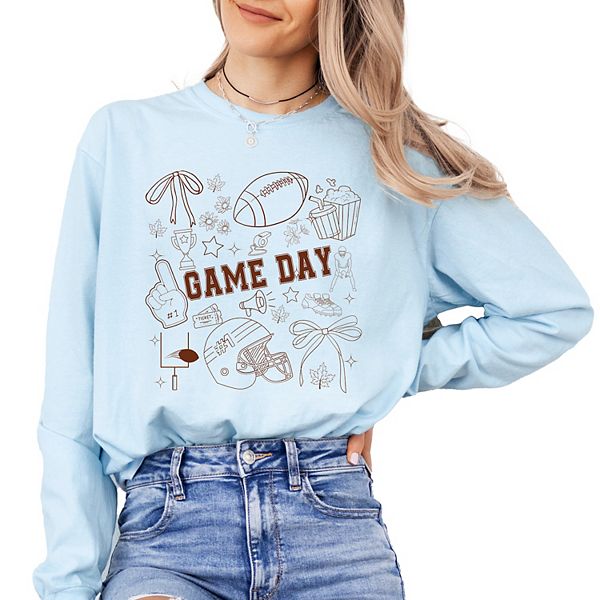 

Футболка женская с длинным рукавом, окрашенная в стиле game day collage Simply Sage Market, Chambray