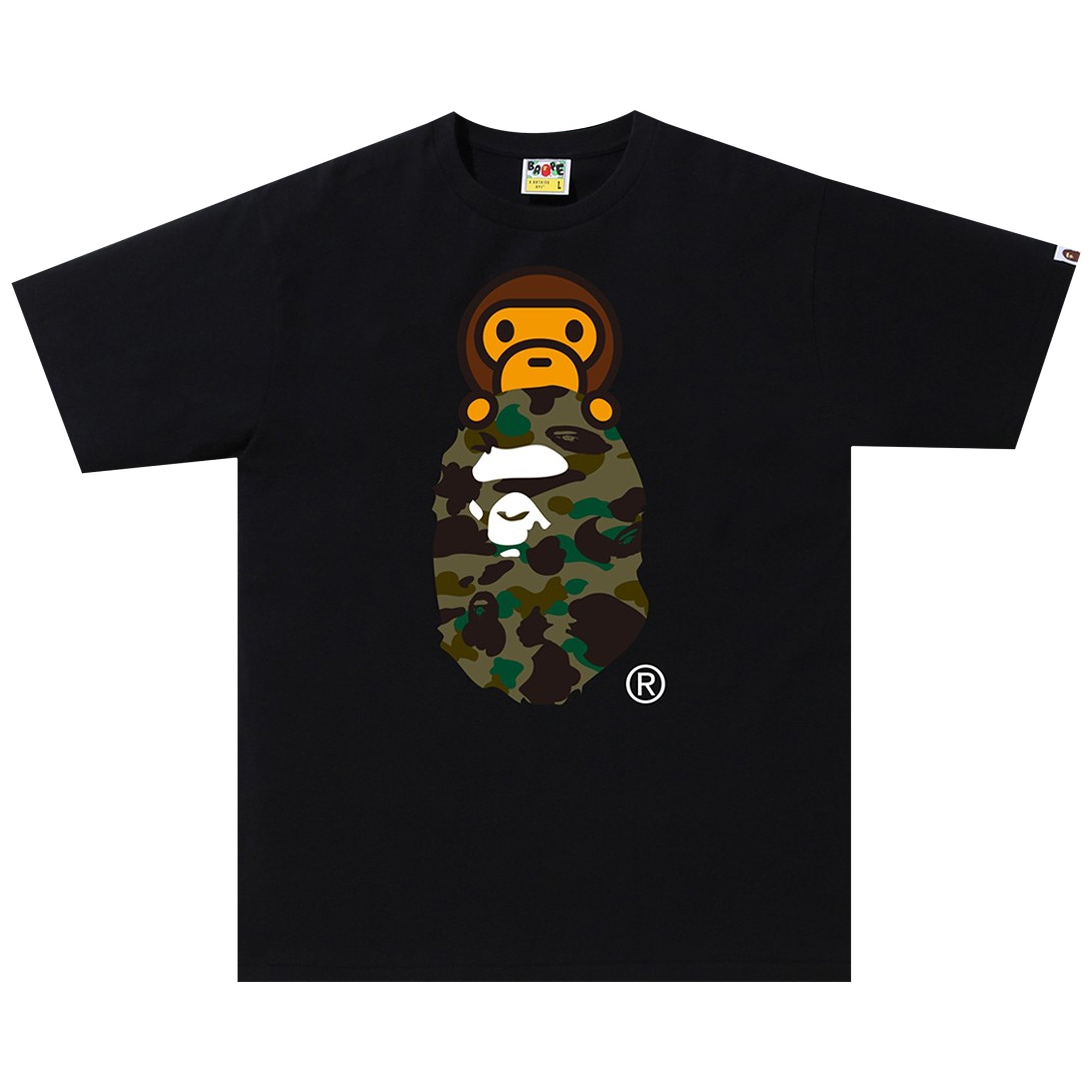 

Футболка BAPE 1st Camo Milo On Ape Head, цвет черный/зеленый