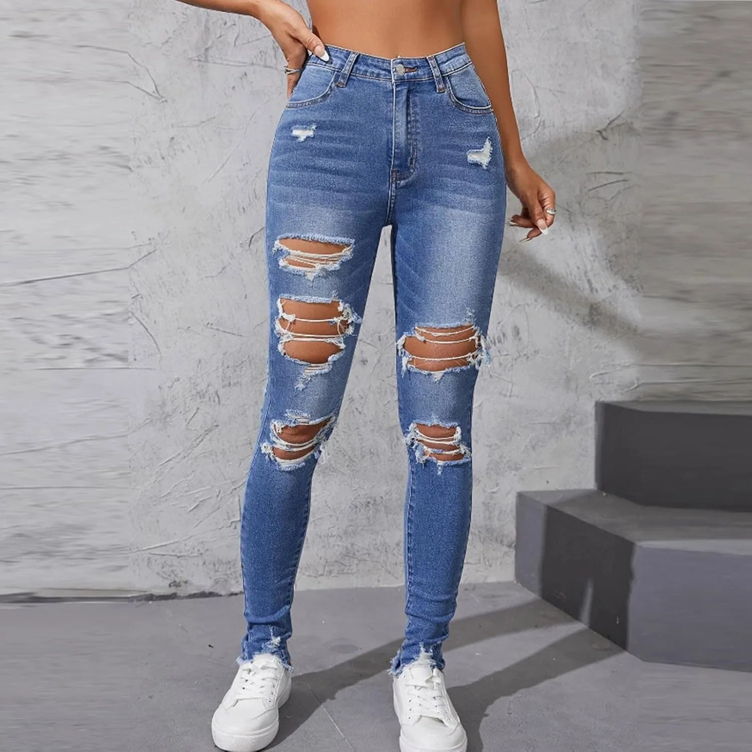 Джинсы High Waisted, Stretch, синий — фото 2