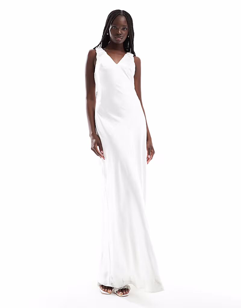 

Платье макси из атласа Six Stories Bridal нежно-белого цвета