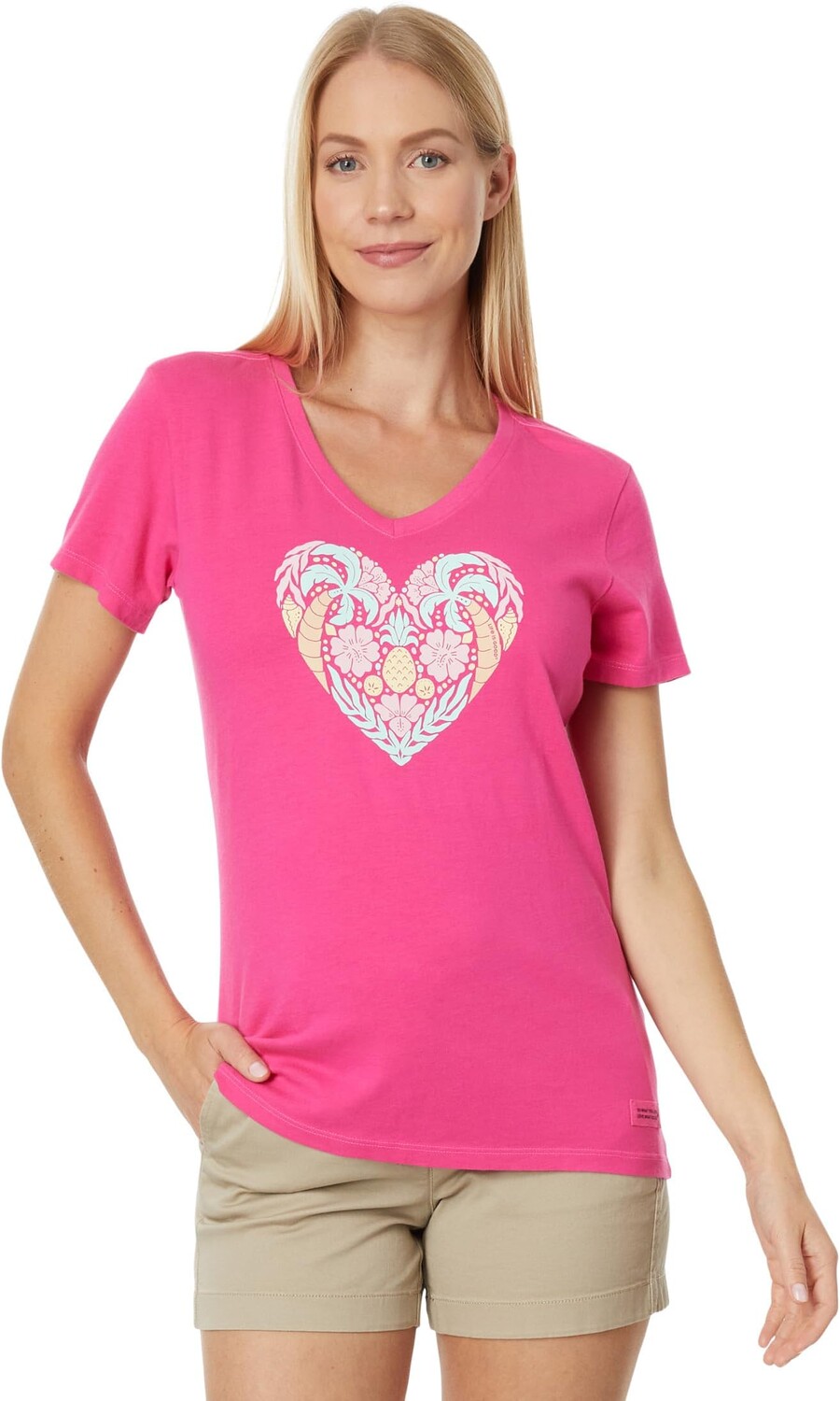 

Футболка Life is Good Beach Design Heart Short Sleeve CrusherVee, цвет Raspberry Pink