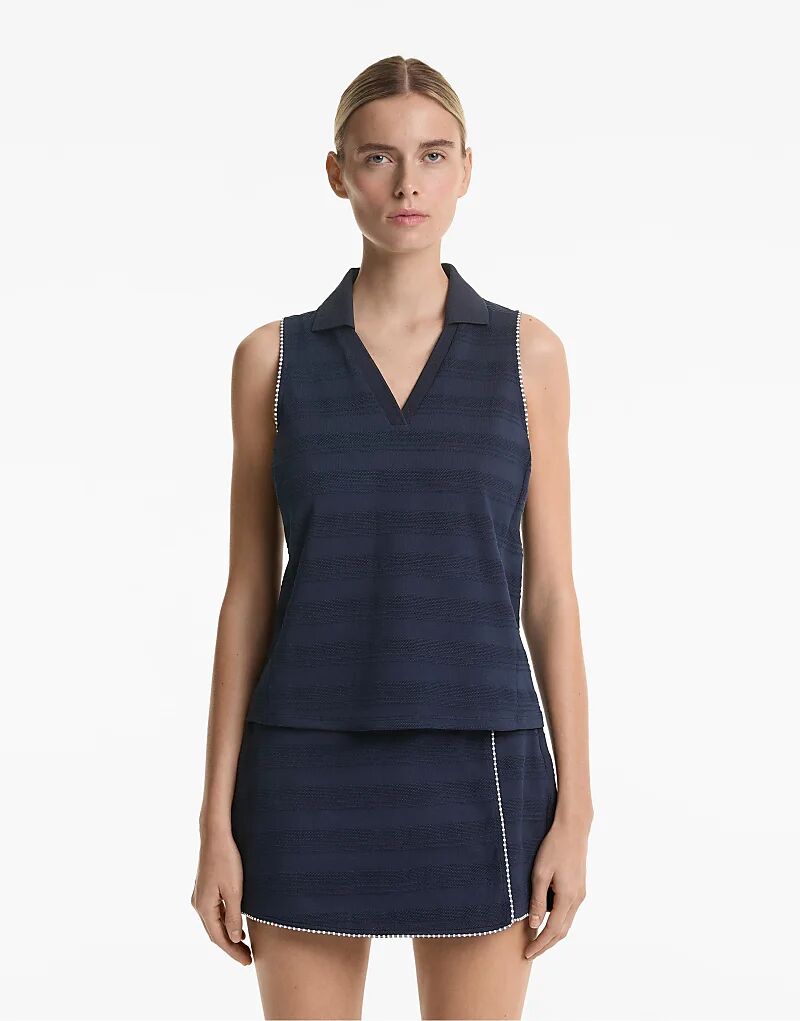 

Рубашка-поло без рукавов Oysho Jacquard темно-синего цвета