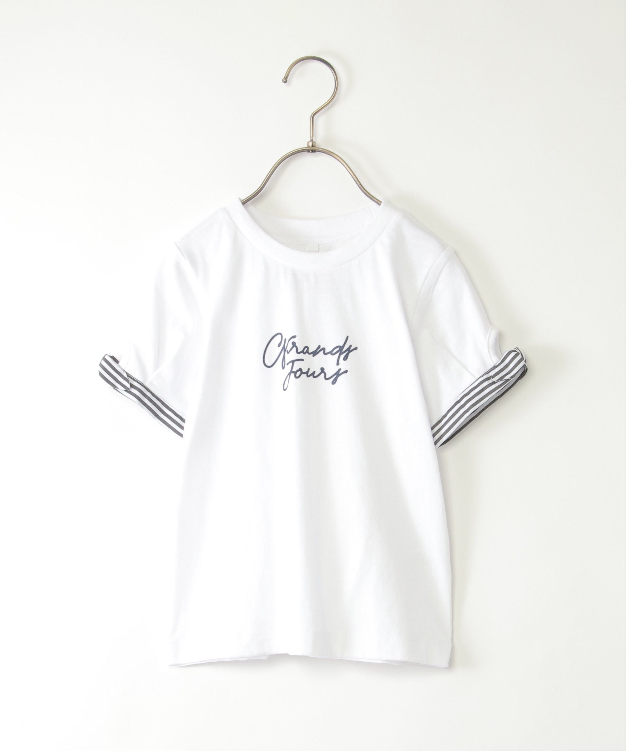 Футболка с полосатым логотипом и рукавами (120–160 см) Ikka, off white