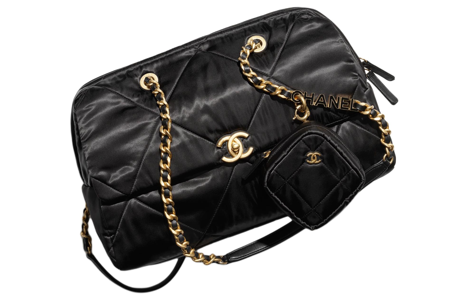 Сатиновая сумка для боулинга, женская сумка через плечо Tubas черная CHANEL — фото 2