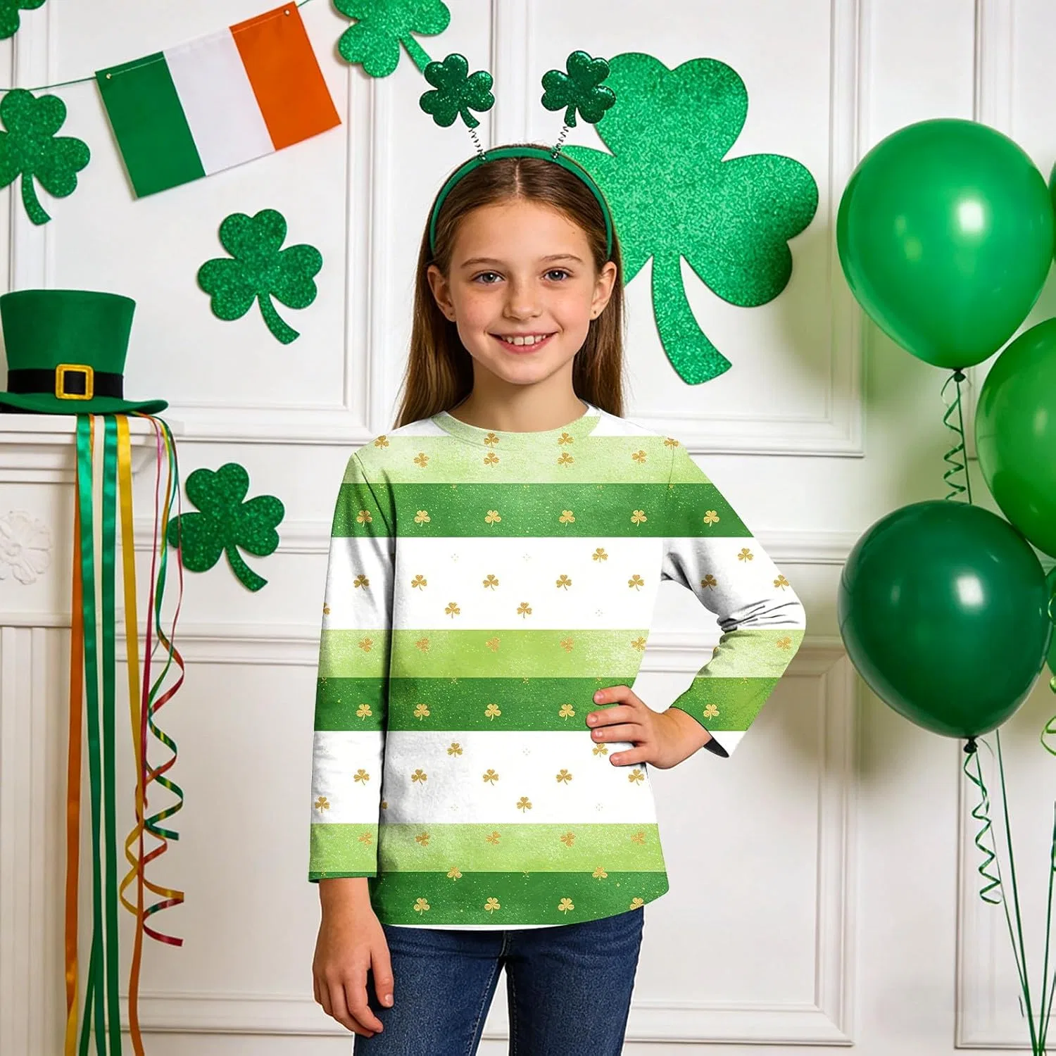 Футболка с длинным рукавом 3/4, с принтом Shamrock, Zzalalana, мультицвет, 3-12 лет — фото 3
