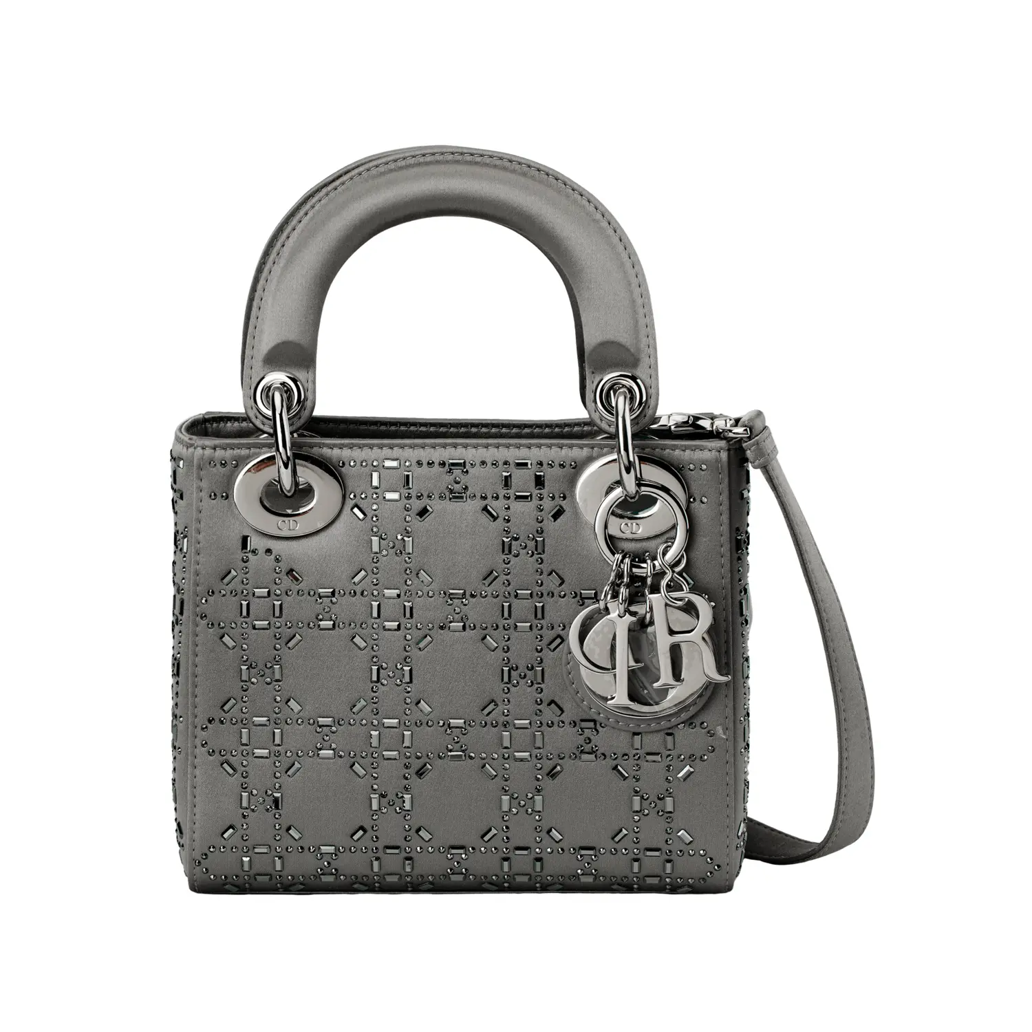Dior Женская атласная сумка Lady Satin Lady Bag, сумка через плечо, сумка-кроссбоди, мини-сумочка серого цвета — фото 2