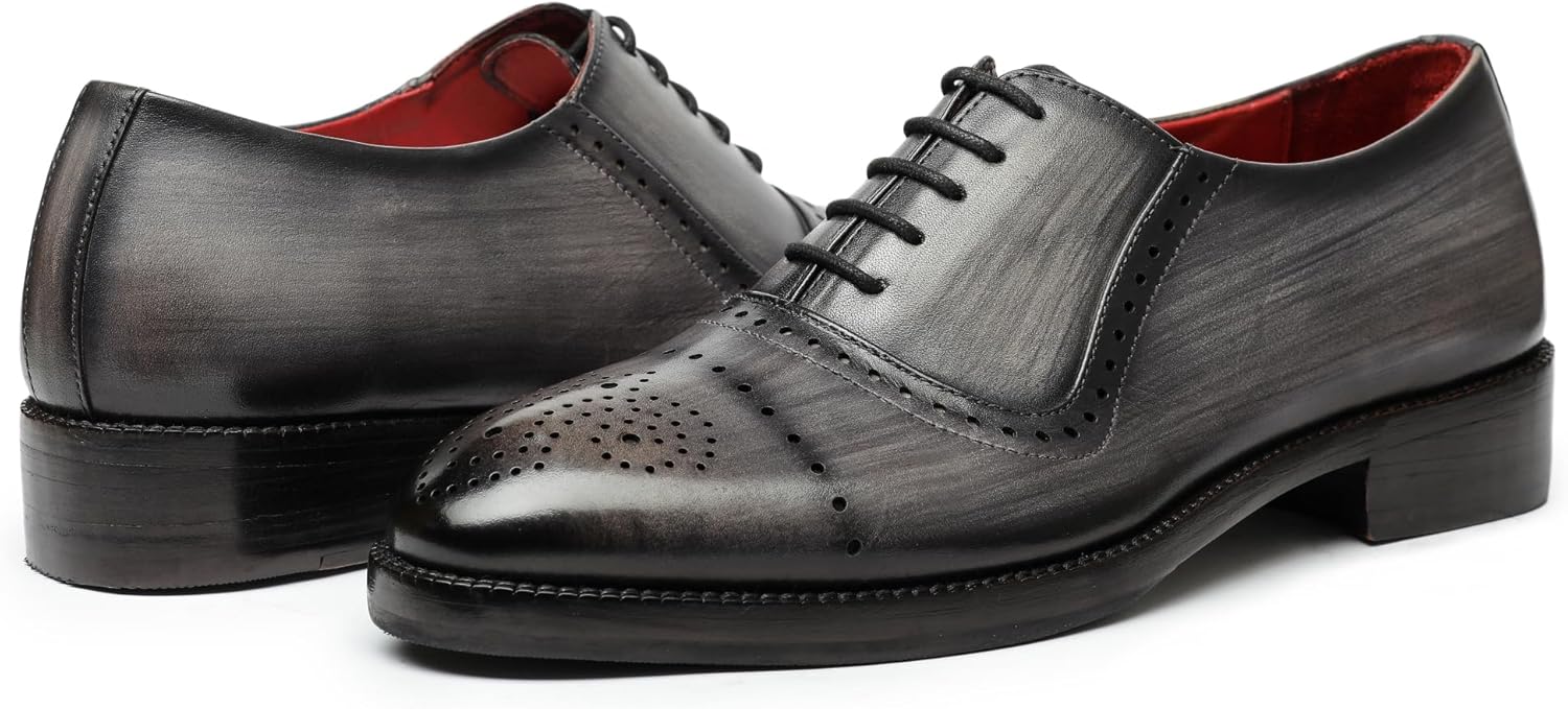 Мужские туфли оксфорды Lethato Wingtip Brogue ручной работы из натуральной кожи с шнуровкой, серый — фото 4