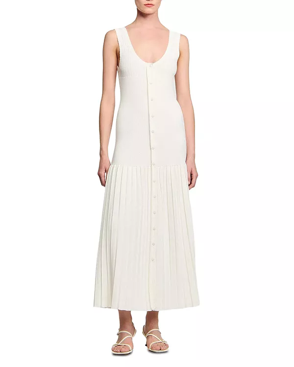 

Вязаное макси-платье без рукавов Sandro, белый