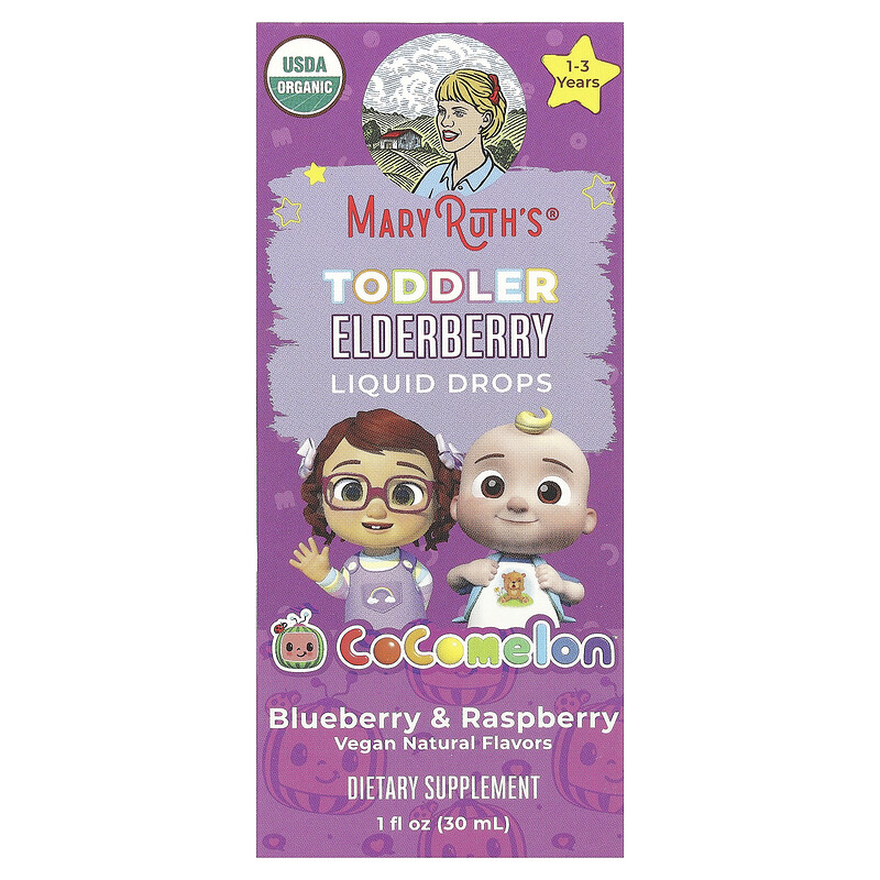

MaryRuth's, Cocomelon, жидкие капли из бузины для малышей, для детей от 1 до 3 лет, голубика и малина, 35 мг, 30 мл (1 жидк. Унция)