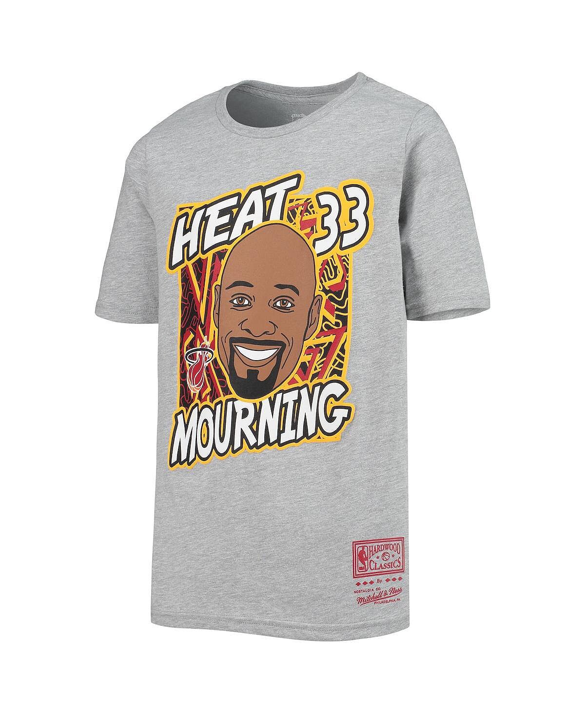 Футболка Big Boys Alonzo Mourning Heathered Grey Miami Heat Hardwood Classics King of the Court Player Mitchell & Ness — фото 3