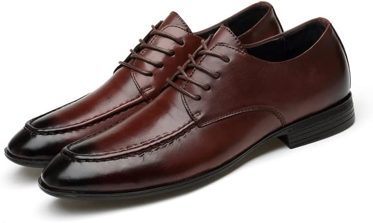 Оксфордские классические туфли для мужчин на шнуровке, с отложным носком, полированным носком, на блочном каблуке, с нескользящей резиновой подошвой, низкие, с противоскользящим покрытием Xjsdjhount, темно-коричневый — фото 3