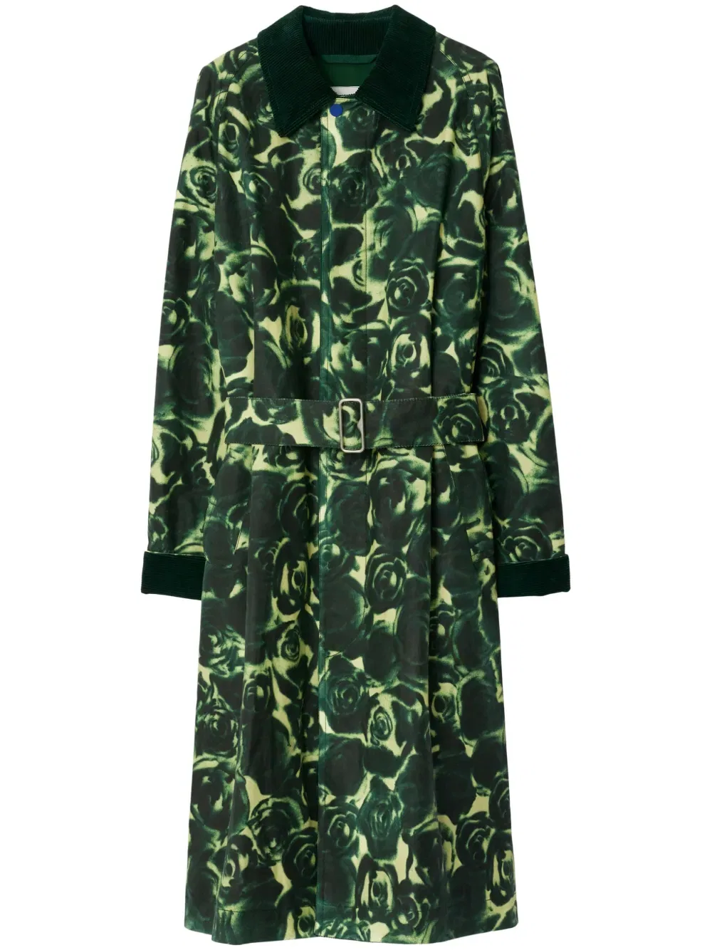 Пальто Burberry Длинное хлопковое с принтом роз, зеленый