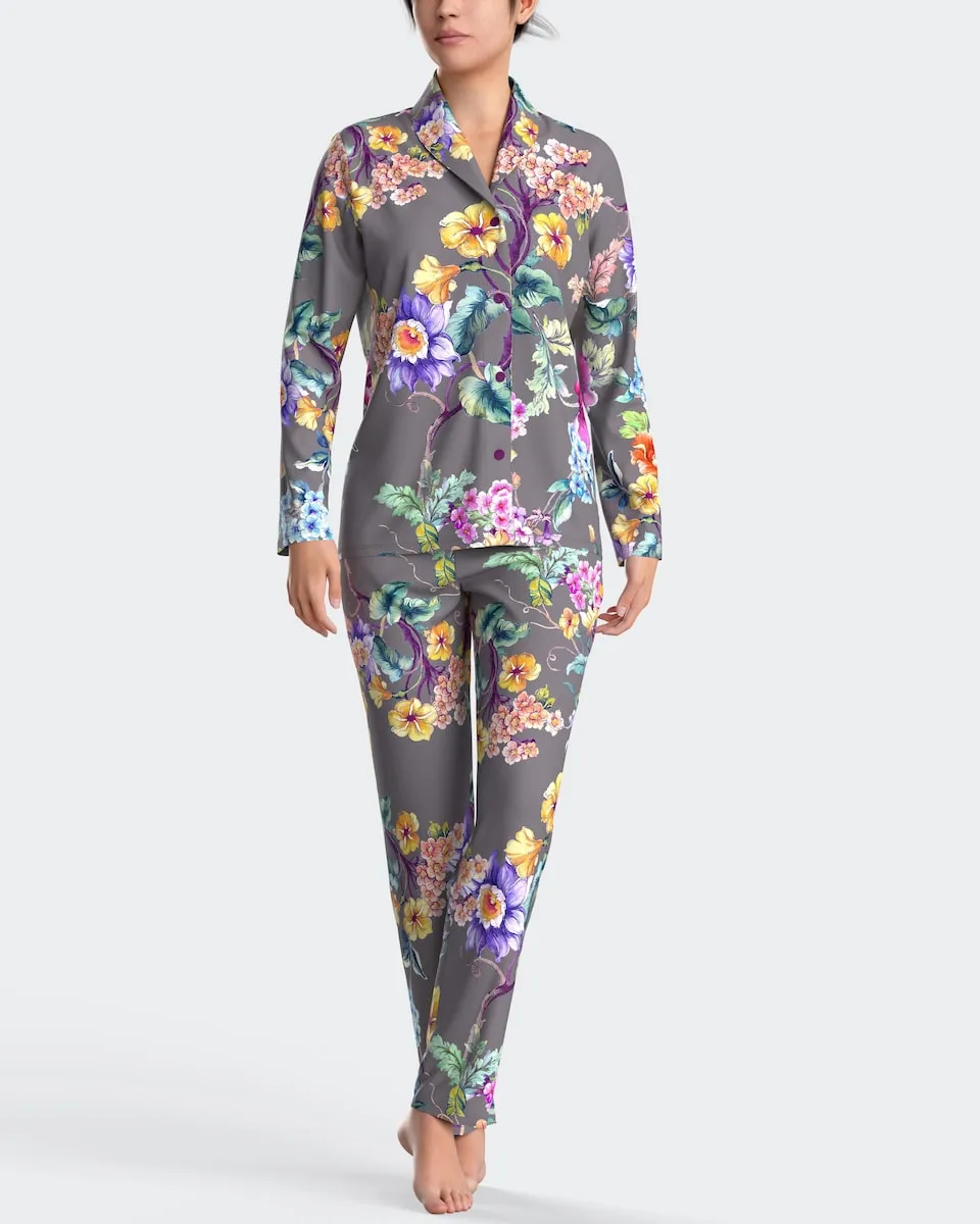 

Женская длинная пижама с пуговицами и цветочным принтом Impetus, серый