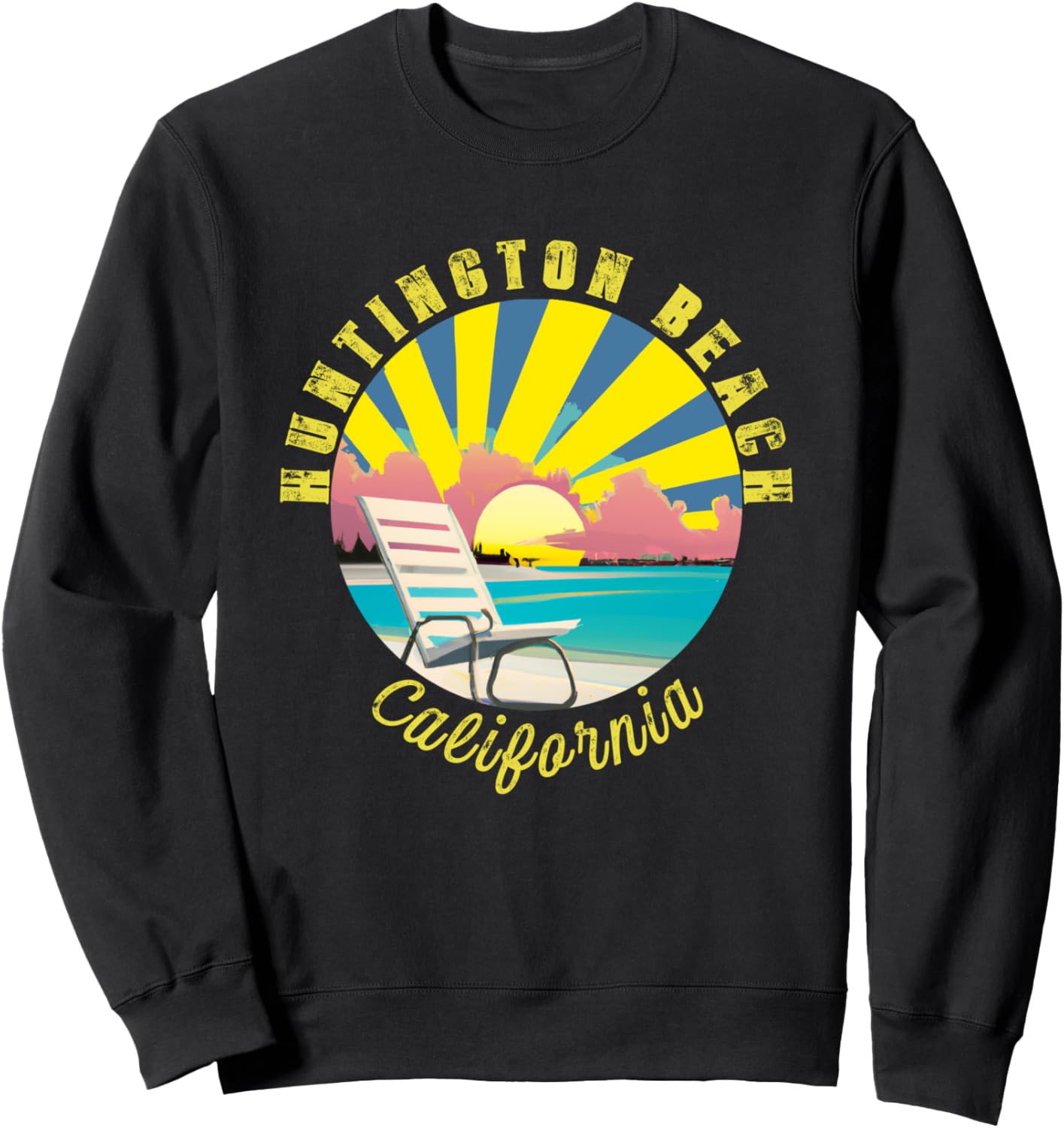 

Хантингтон-Бич Ретро Закат и Пляжный Отпуск Толстовка Huntington Beach Retro Souvenir Apparel, черный