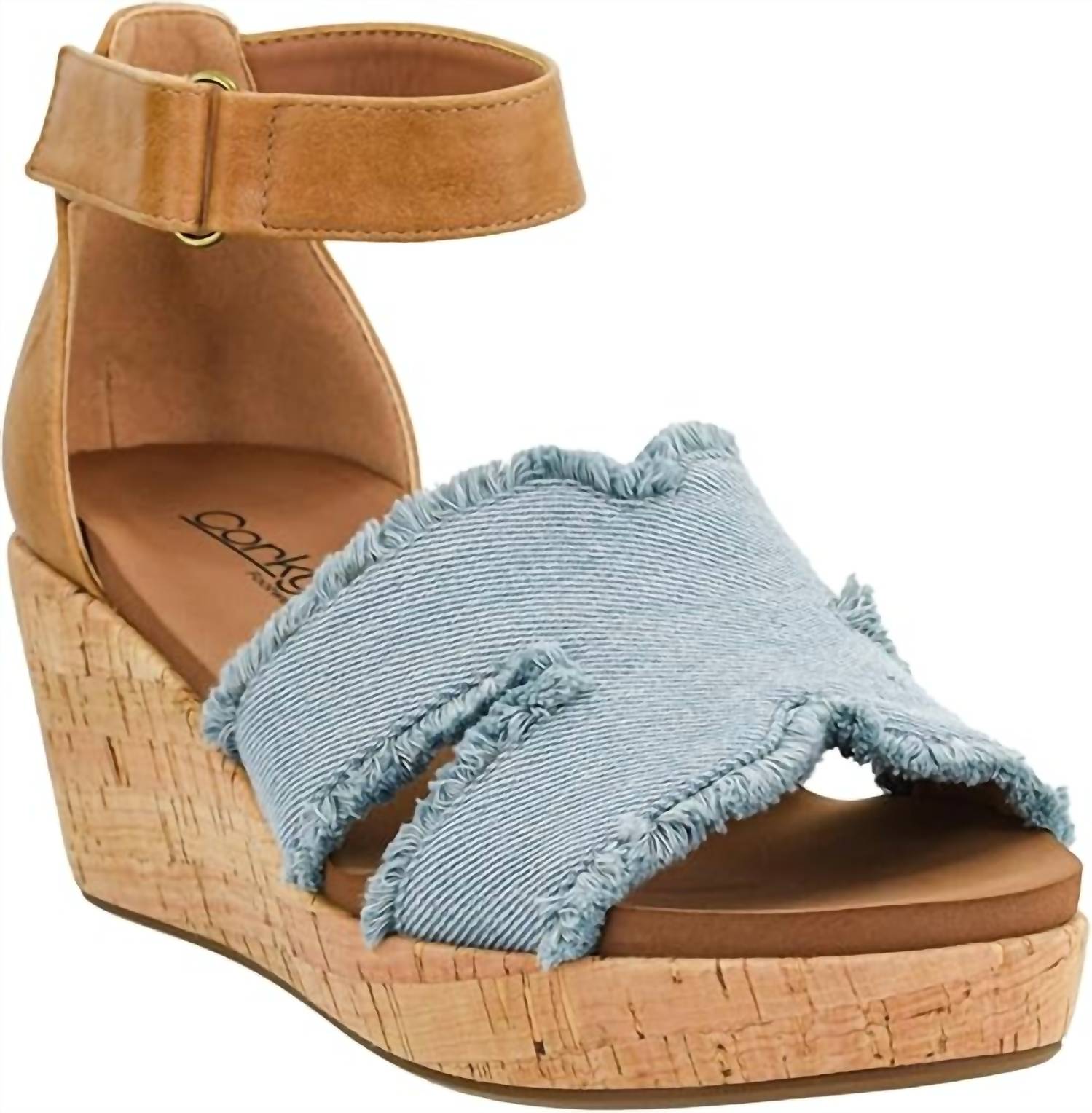 Женские клиновые сандалии Rom Com в синем дениме Corkys Footwear — фото 2