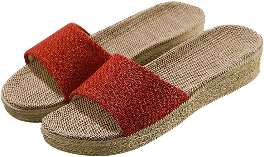 

Женские тапочки с открытым носком YXCKG, льняные домашние тапочки, женские сандалии на танкетке для лета, пляжные тапочки, повседневные сандалии, противоскользящие для дома и улицы (Цвет: красный оттенок кожи, Размер: EUR35-36)