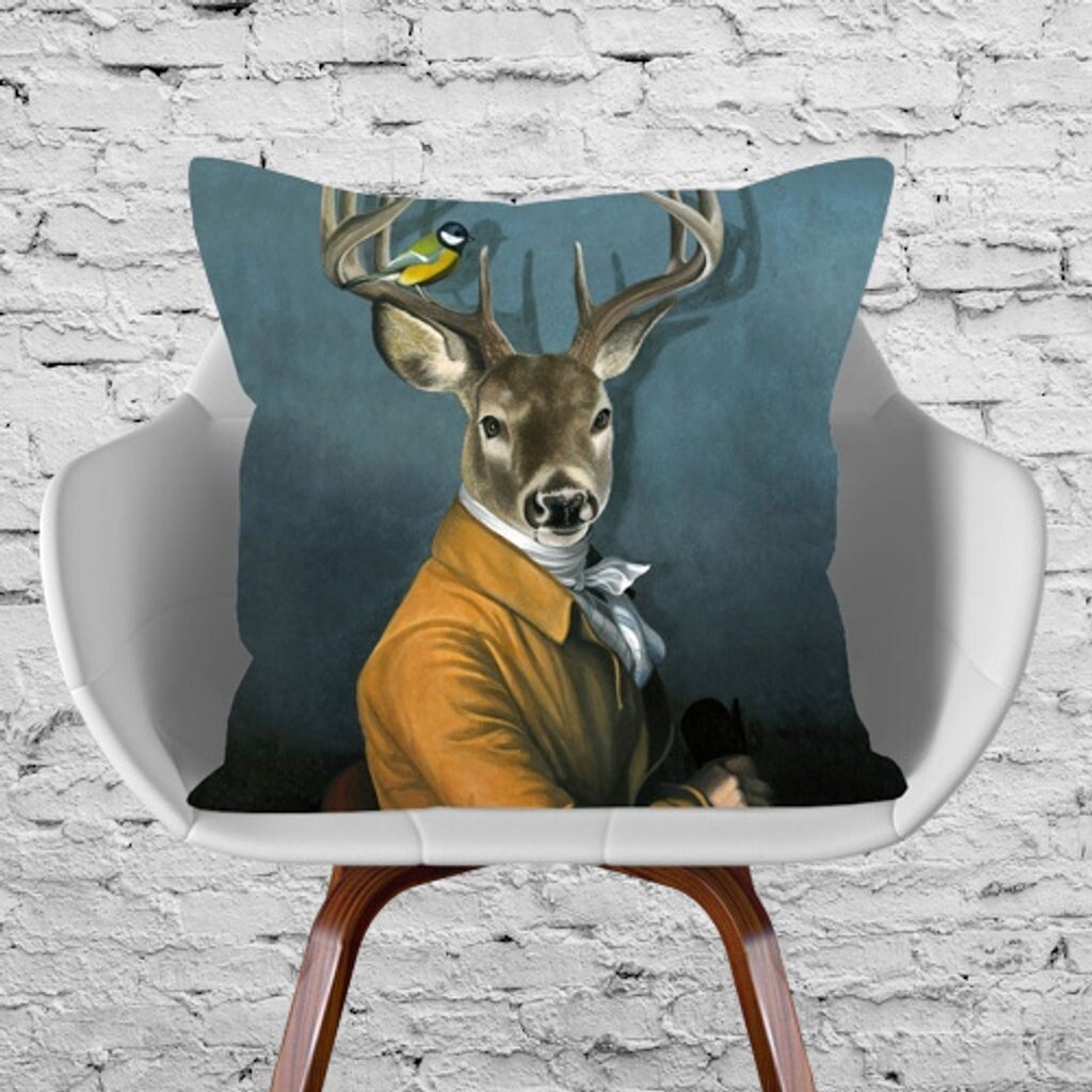 

Чехол на подушку ANIMAL STYLISH "Mr. Hirsch" 45х45 см, имитация льна - притягивает взгляды в качестве декоративной/диванной/декоративной подушки IT_IS IN