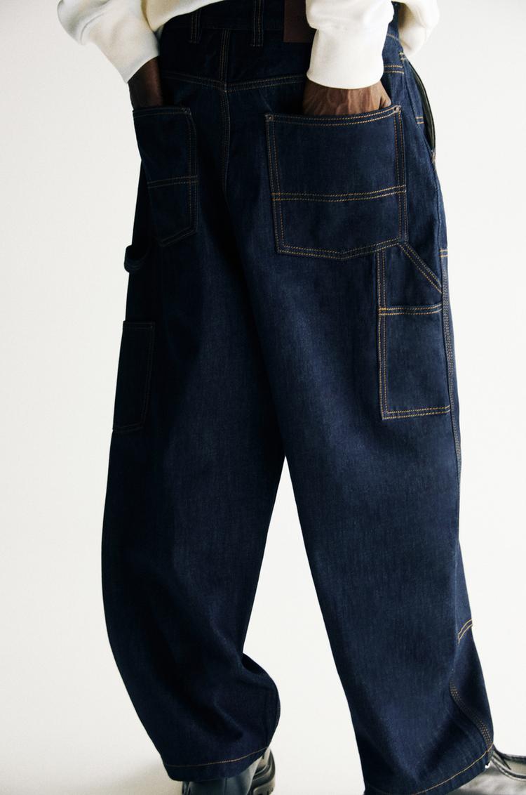 

Плотницкие джинсы со вставками Pull And Bear, синий