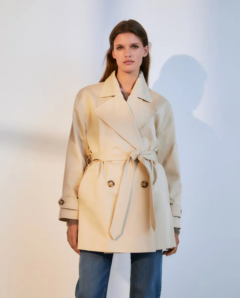 

Новый короткий женский тренч из хлопка Woman El Corte Inglés, бежевый