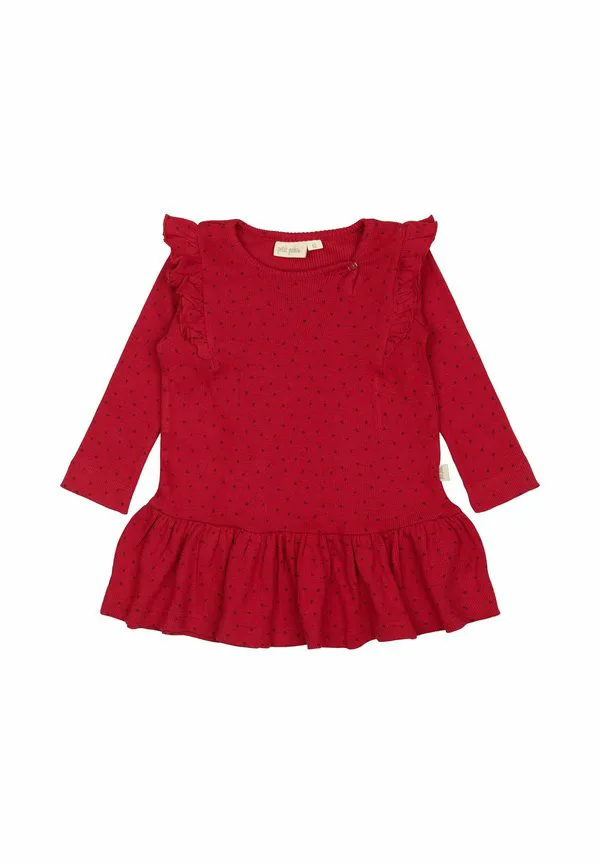 Платье из трикотажа с оборками и сердечками Petit Piao, Jet Red Biking Red