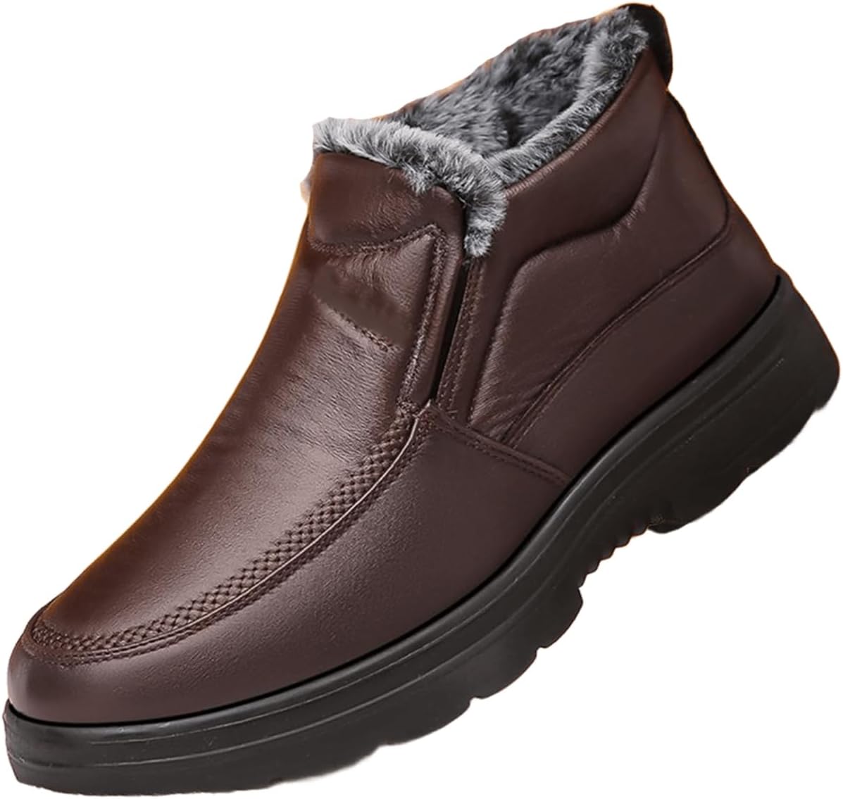 

Мужские кожаные теплые зимние с меховой подкладкой ботинки без шнурков для снега, уличные, противоскользящие, удобные, для среднего и пожилого возраста Generic, Coffee