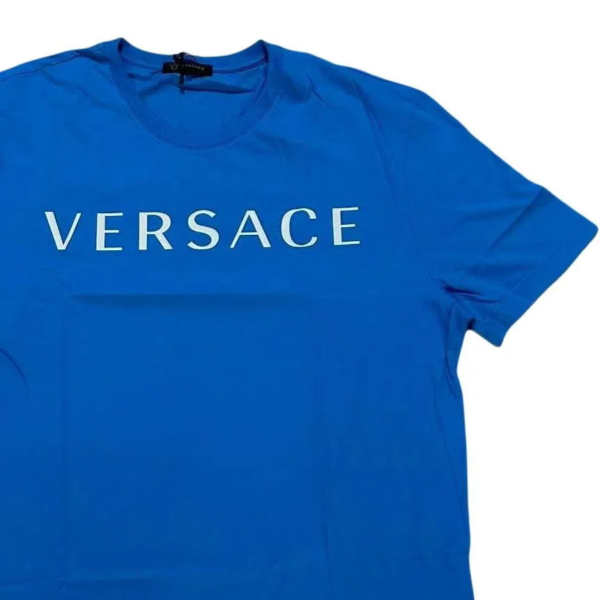 Футболка мужская синяя crew neck moderate straight fit VERSACE, Blue — фото 4