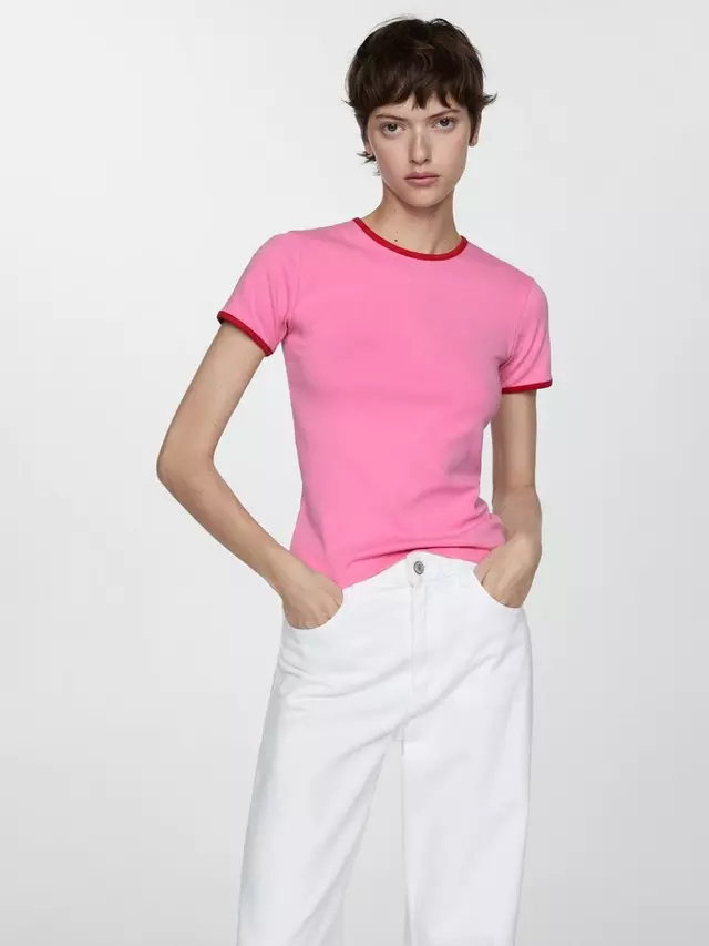 

Футболка Mango Zanic Contrast Trim, розовый