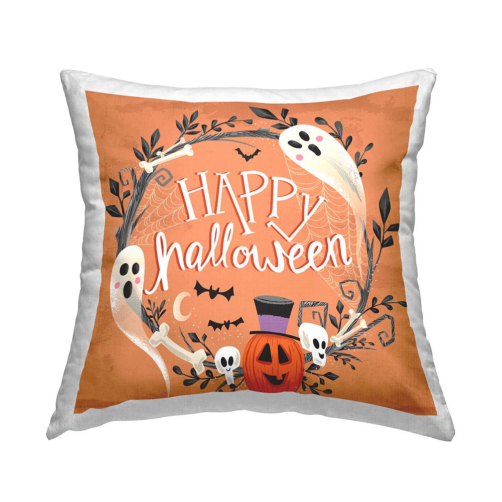 

Stupell Home Decor "Happy Halloween" Подушка-венок с призраками, оранжевый