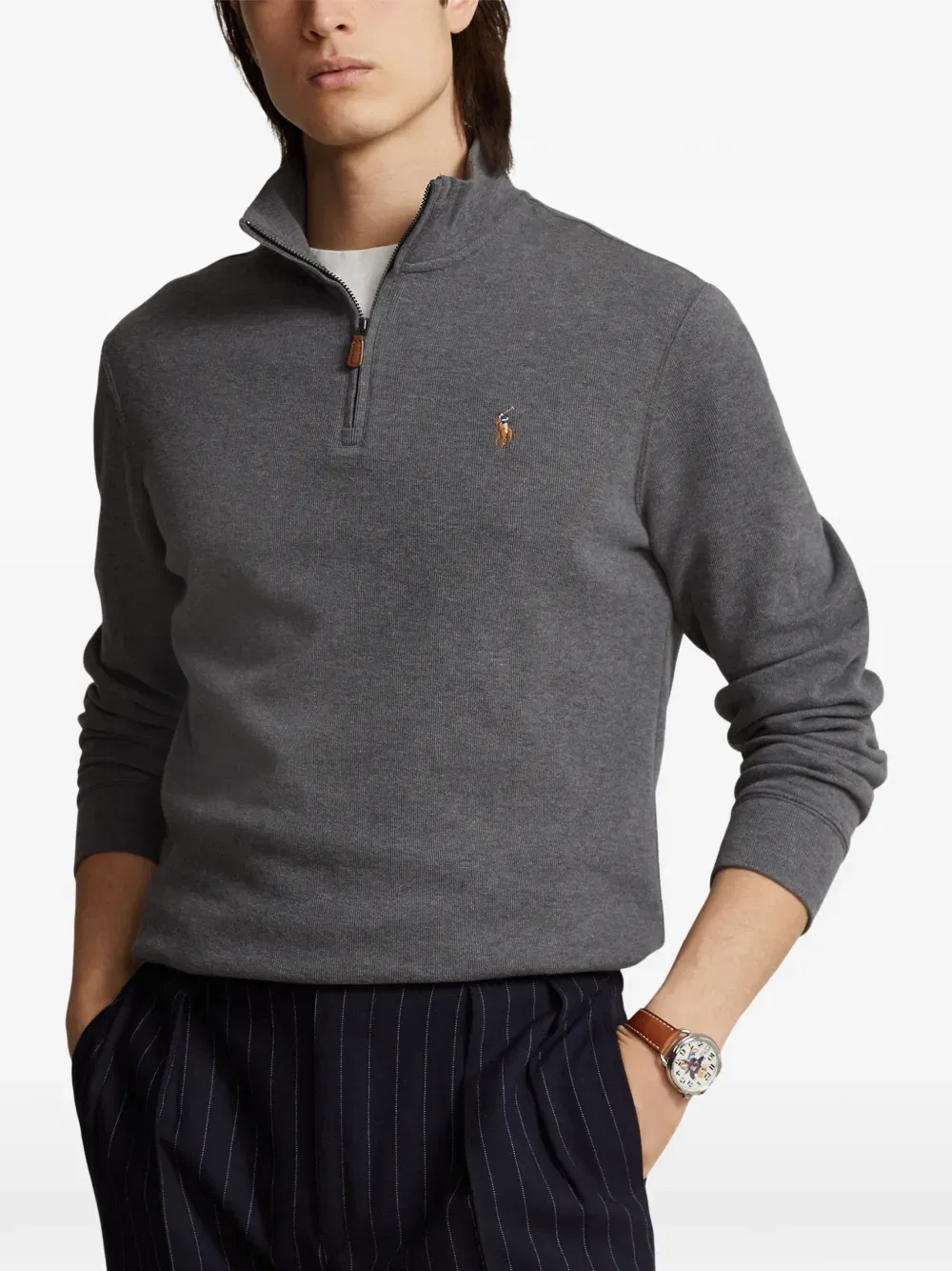 Свитер с застежкой-молнией до середины груди Polo Ralph Lauren, серый — фото 3