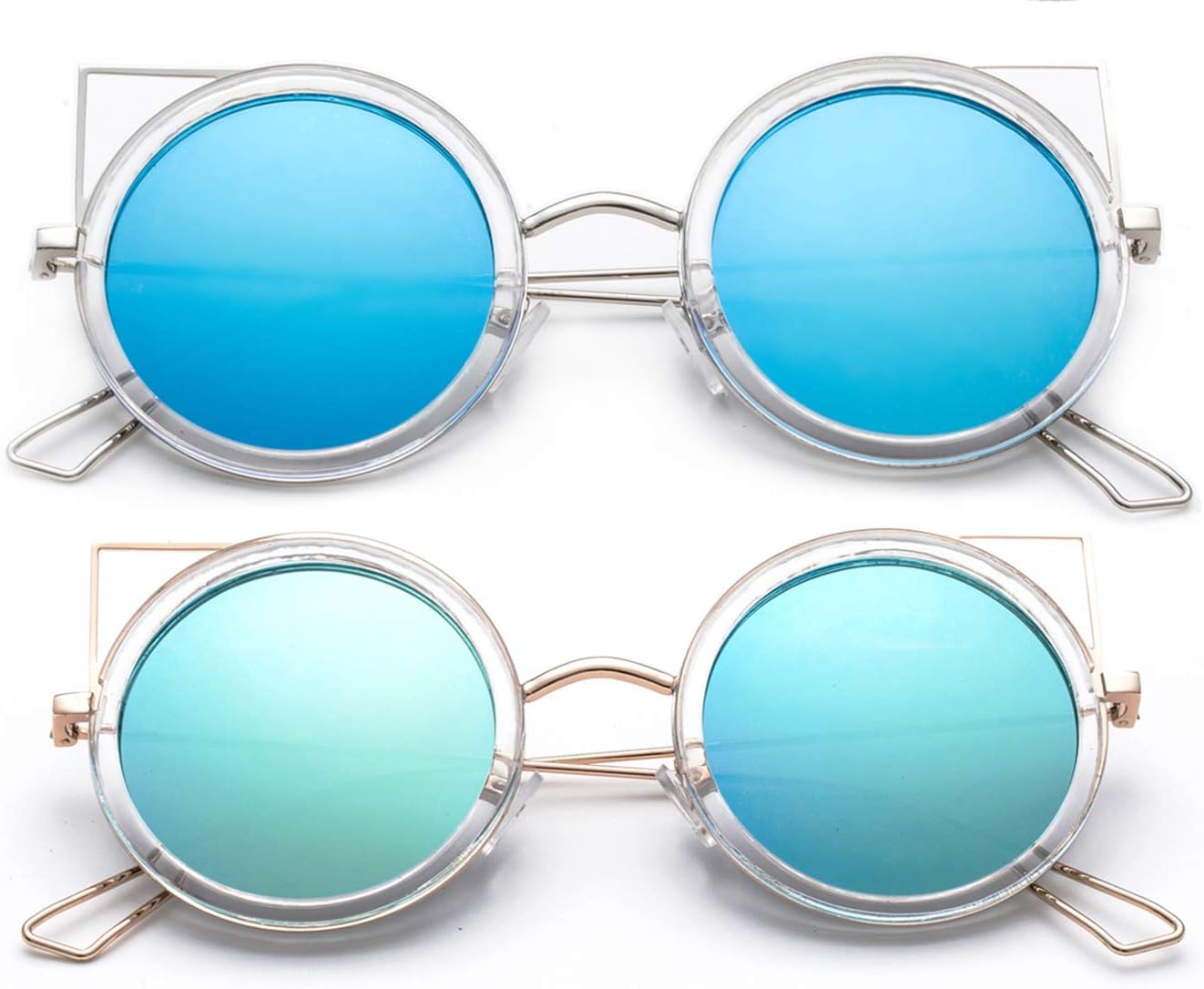 

«Карина» — новые модные солнцезащитные очки в форме «кошачьего глаза», полупрозрачные, необычного, увеличенного размера, для женщин Newbee Fashion Sunglasses, 2 Pack Blue & Light Blue