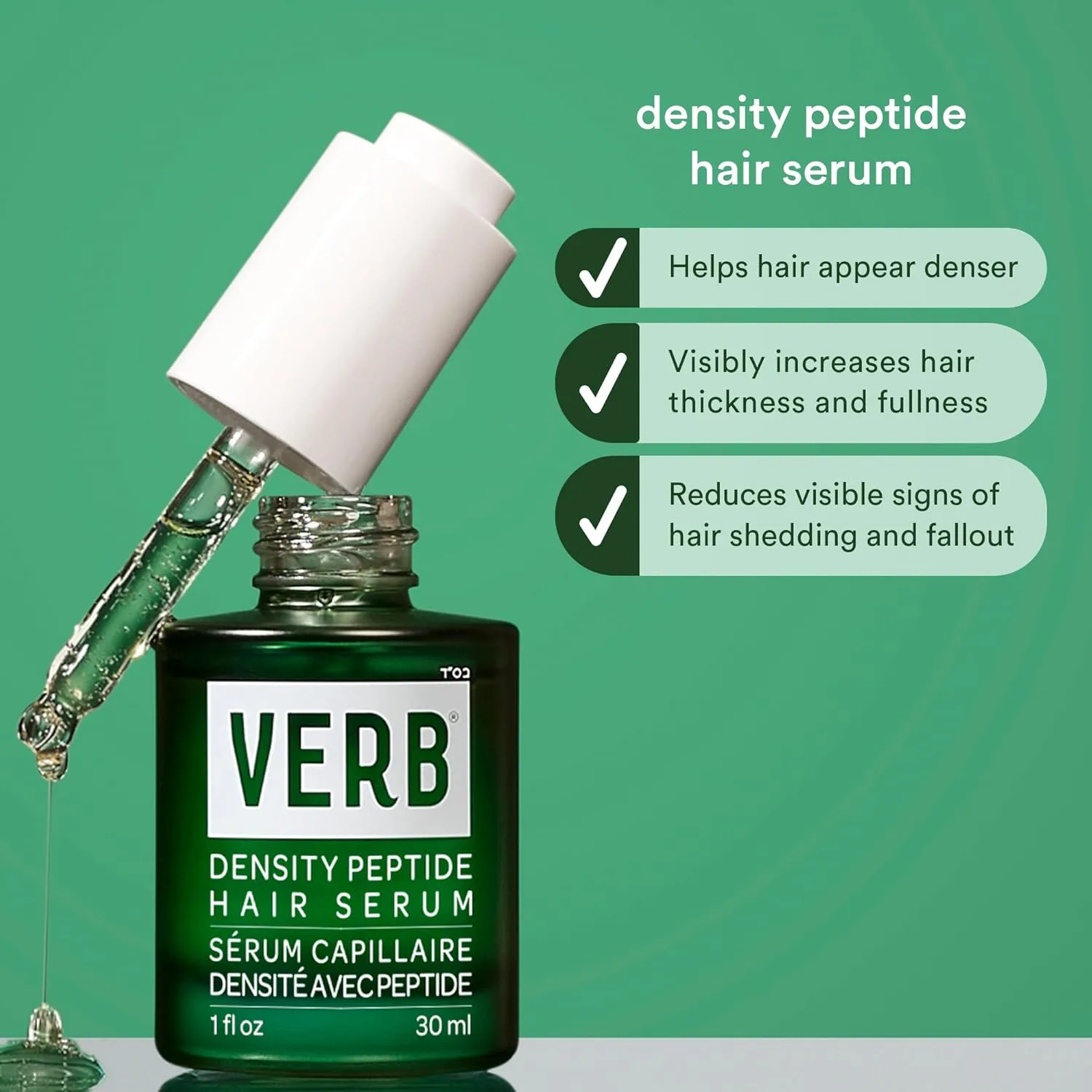 Шампунь VERB Density Peptide - заметно утолщает волосы и уменьшает выпадение - увлажняет тонкие и утяжеленные волосы. 245 мл (3 шт.), Green — фото 3