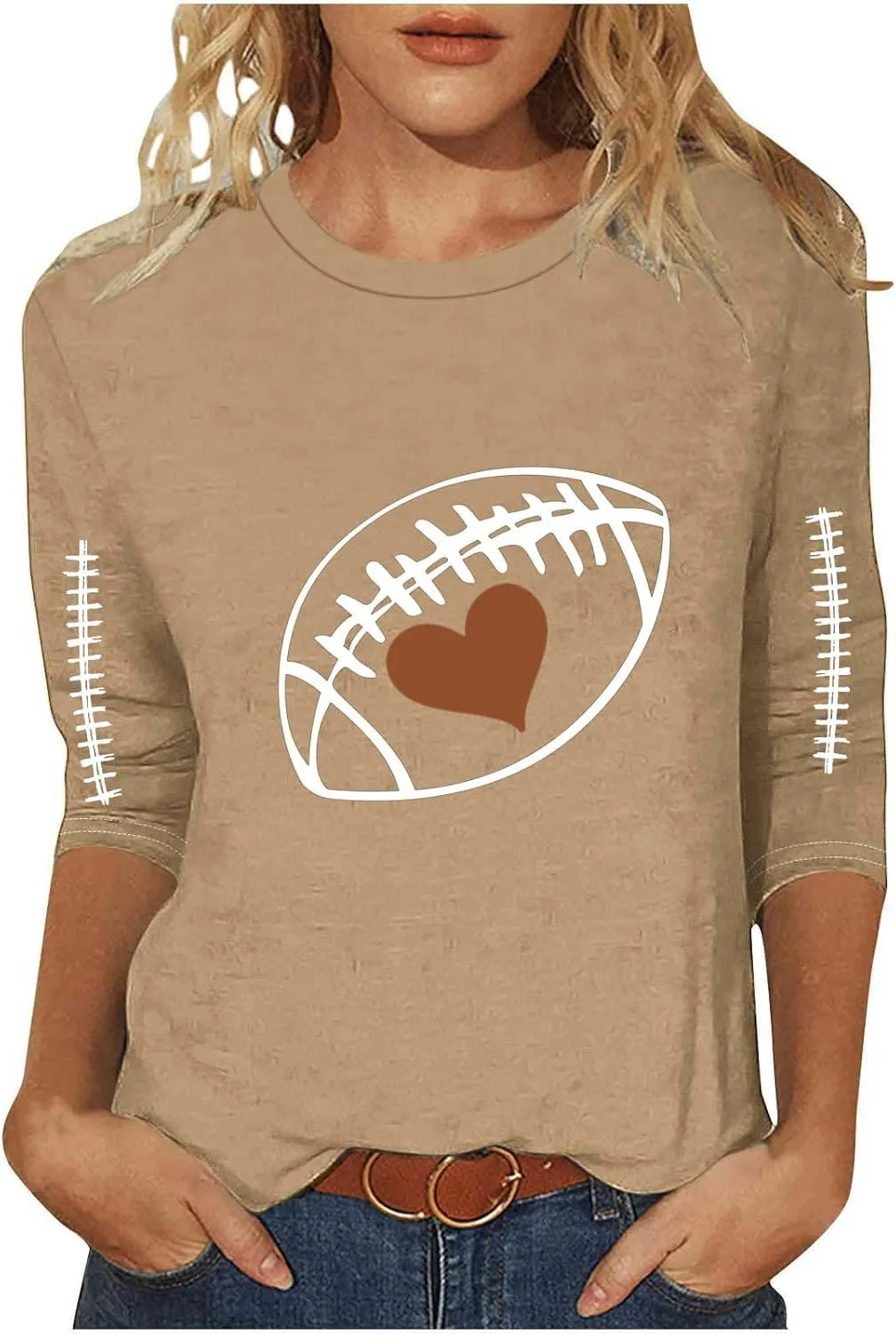 

Xiaojmake футболка Game Day для женщин, футбольный принт, легкая, с длинными рукавами 3/4