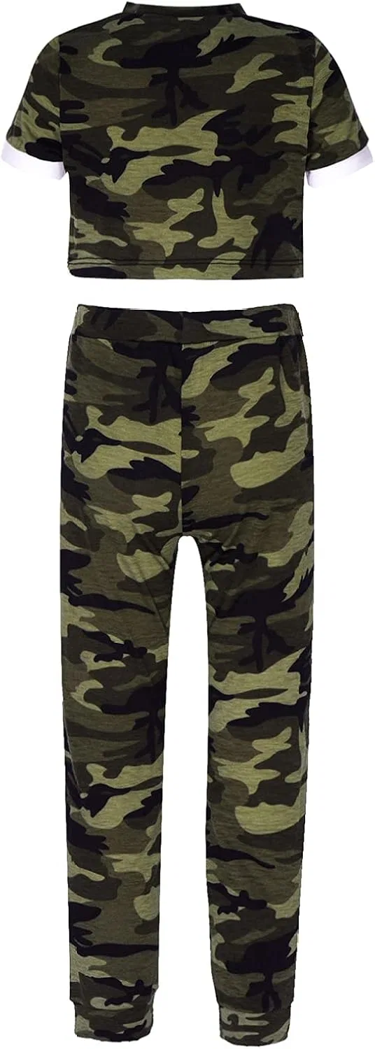 Детский спортивный костюм из 2 предметов, топ и леггинсы, YONGHS, Camouflage Green — фото 2