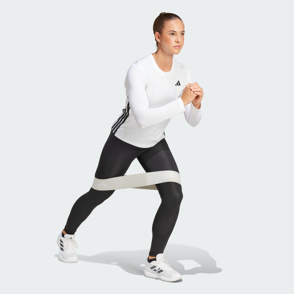 Спортивный топ Adidas Essentials Long Sleeve 3-Stripes Workout Top, белый/черный — фото 3