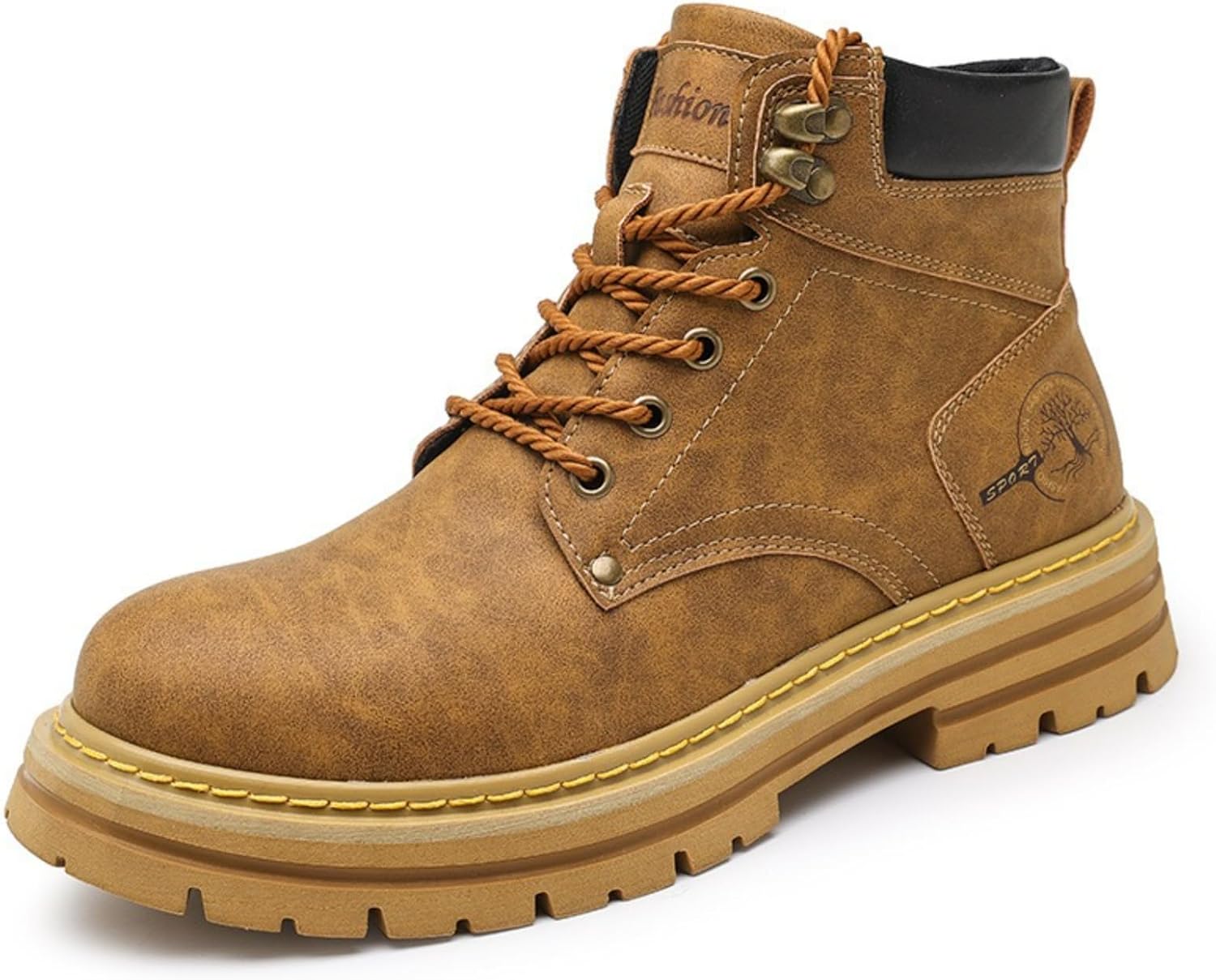 

Мужские массивные зимние боевые ботинки с высокой посадкой, модные ботинки, водонепроницаемая кожаная повседневная обувь для мужчин Macefil, желтый