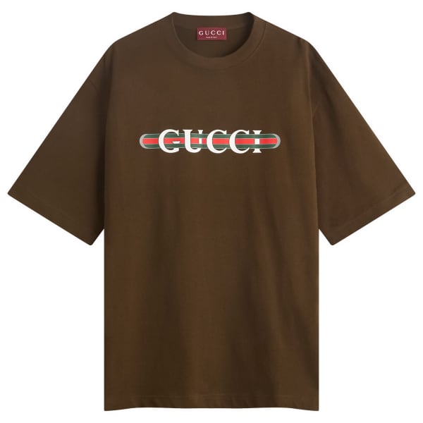 

Футболка из плотного хлопка с переплетающимся логотипом Gucci, коричневый
